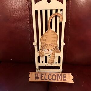 Cat Welcome Sign with Tan and Brown Accents